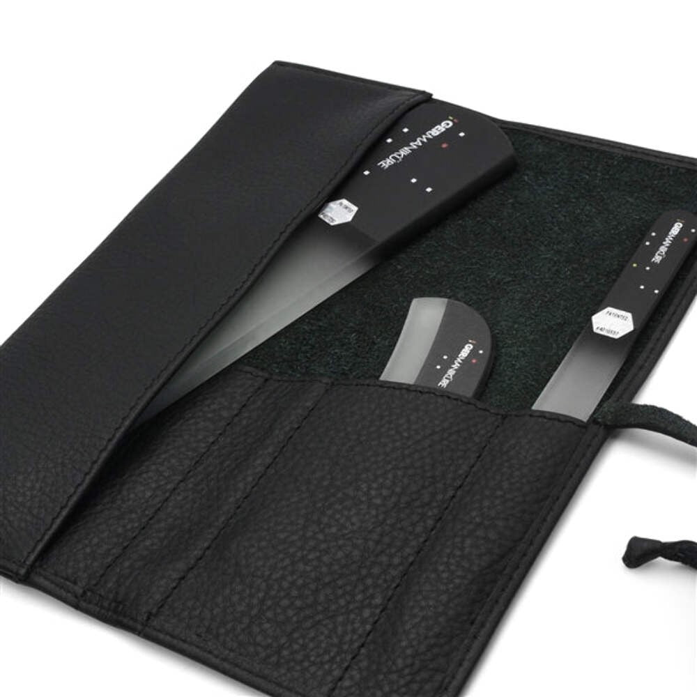 Genuine Crystal Glass Nail File Set in Leather - 3 Pieces