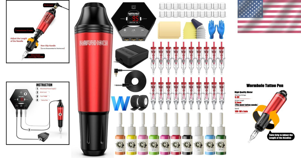 Starter Tattoo Kit with Rotary Pen & 20 Needles – Beginner Friendly