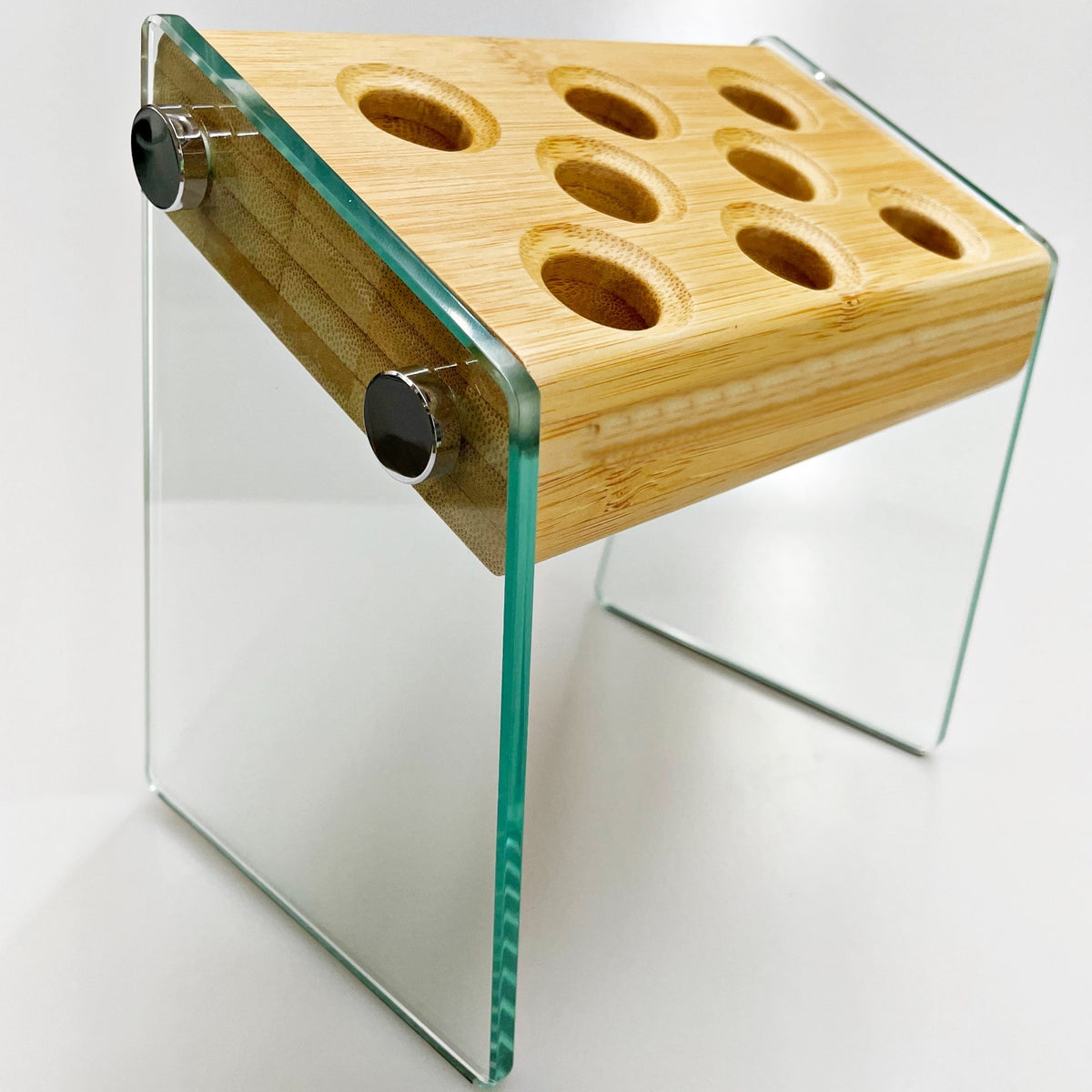 Hair Scissors Holder Organizer Bamboo Glass Block Salon Tool Storage