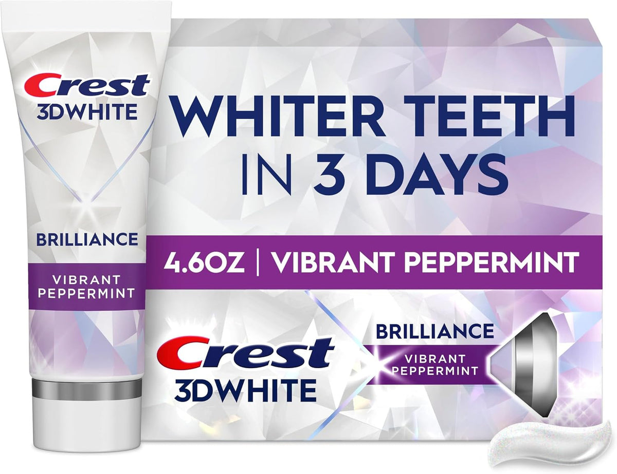 Whitening Toothpaste with Fluoride - Crest 3D White Brilliance Peppermint 4.6 oz