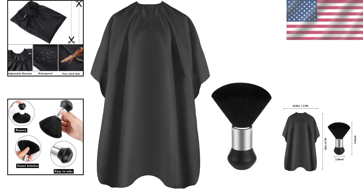 Full Coverage Hair Cutting Cape with Adjustable Neck & Duster Brush