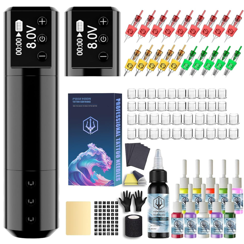 Wireless Rotary Tattoo Machine Kit with 20 Cartridges – HM125 Pen Family