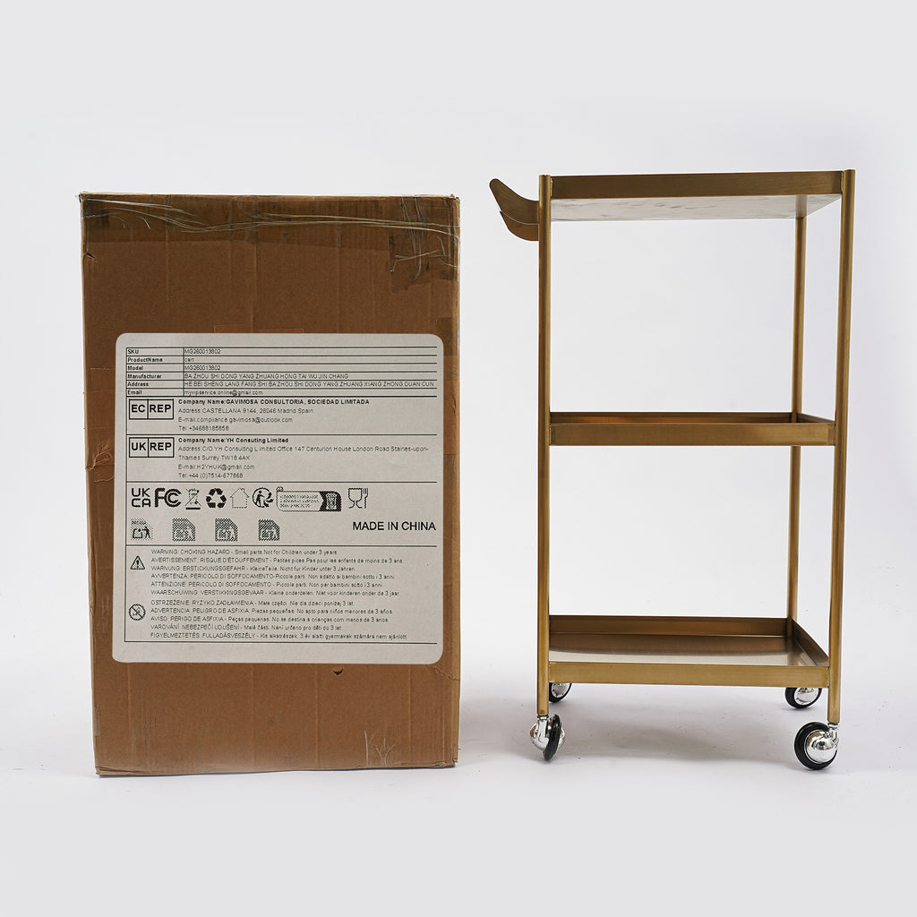Stainless Steel 3-Shelf Utility Cart with Handle for Salons and Home