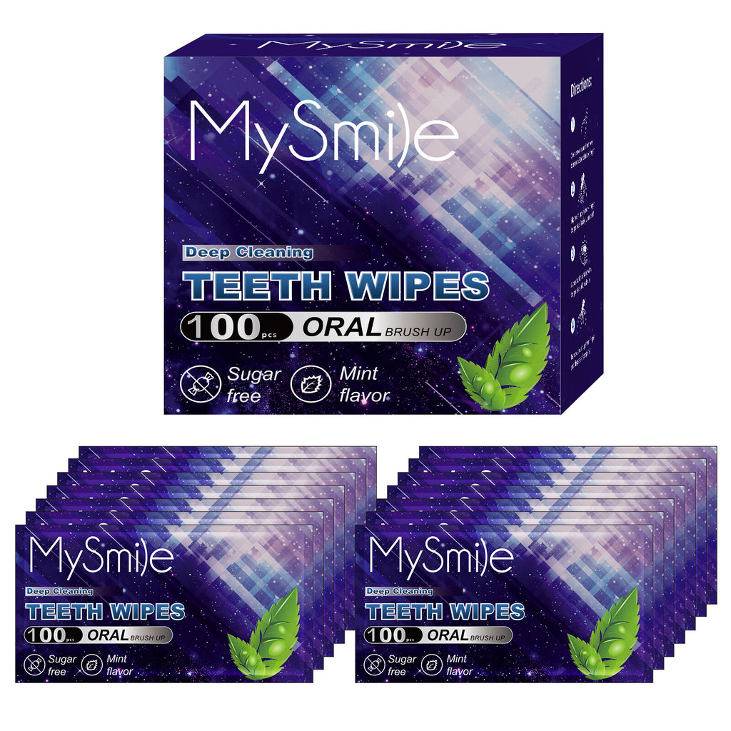 Disposable Dental Wipes for Oral Care - 100 Pack Finger Brush Ups, Mint Flavor