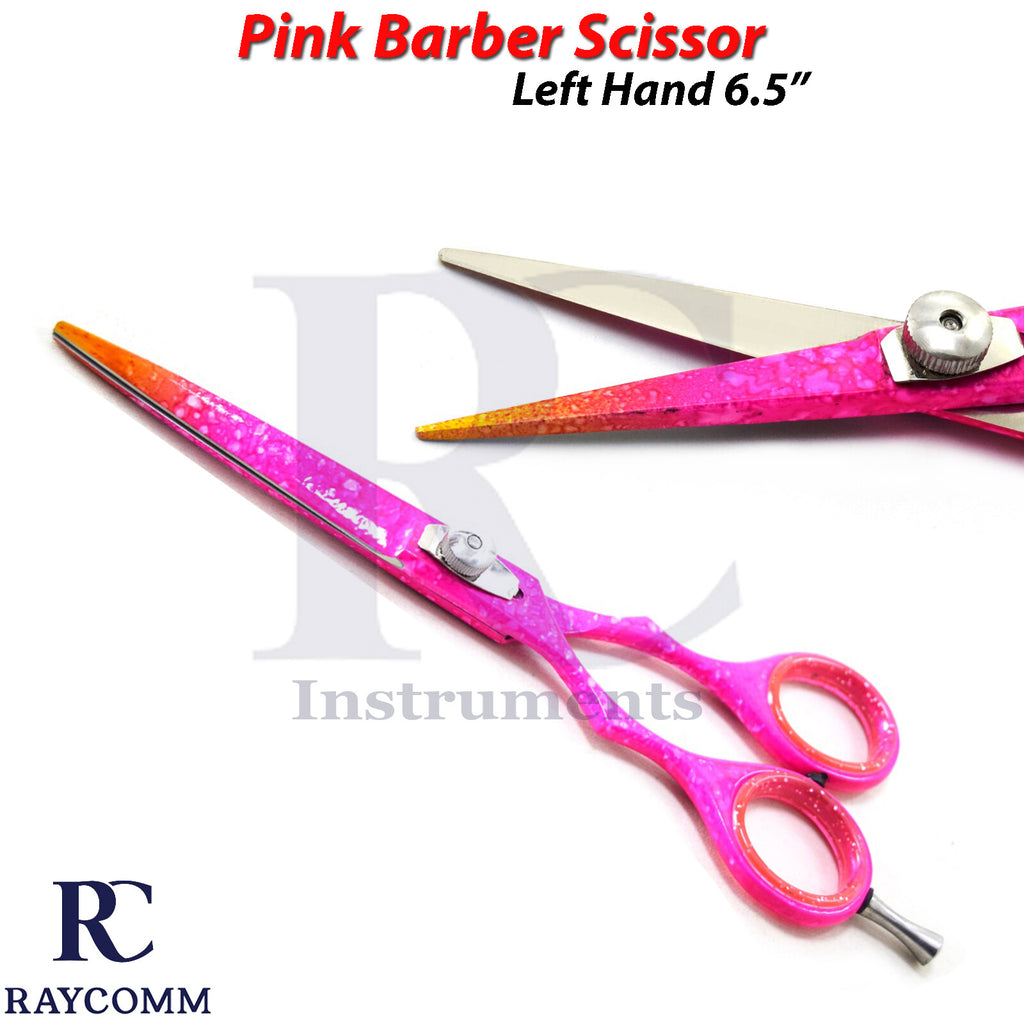 Pink Left-Handed Hair Cutting Scissors 6.5 Inch Barber Shears for Hairdressing