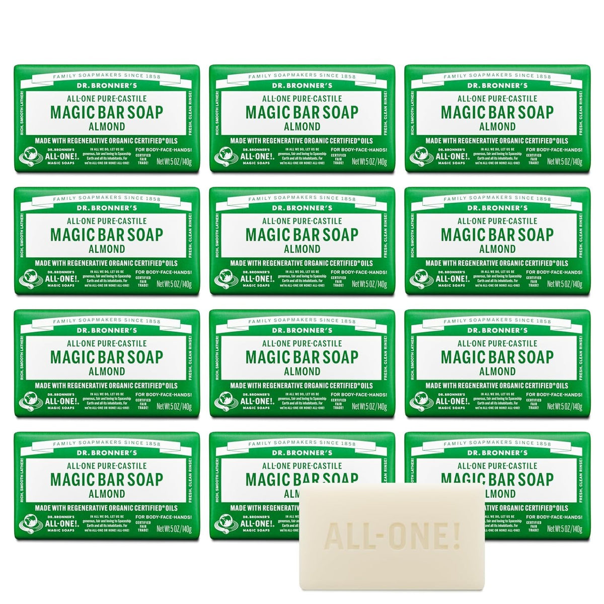 Pure Castile Bar Soap 6oz & 12 Pack Natural Vegan Organic Skin Care