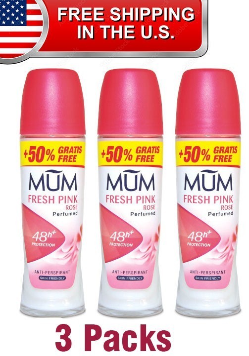 Pink Rose Roll-On Deodorant Pack of 3 - 48 Hour Antiperspirant & Skin-Friendly