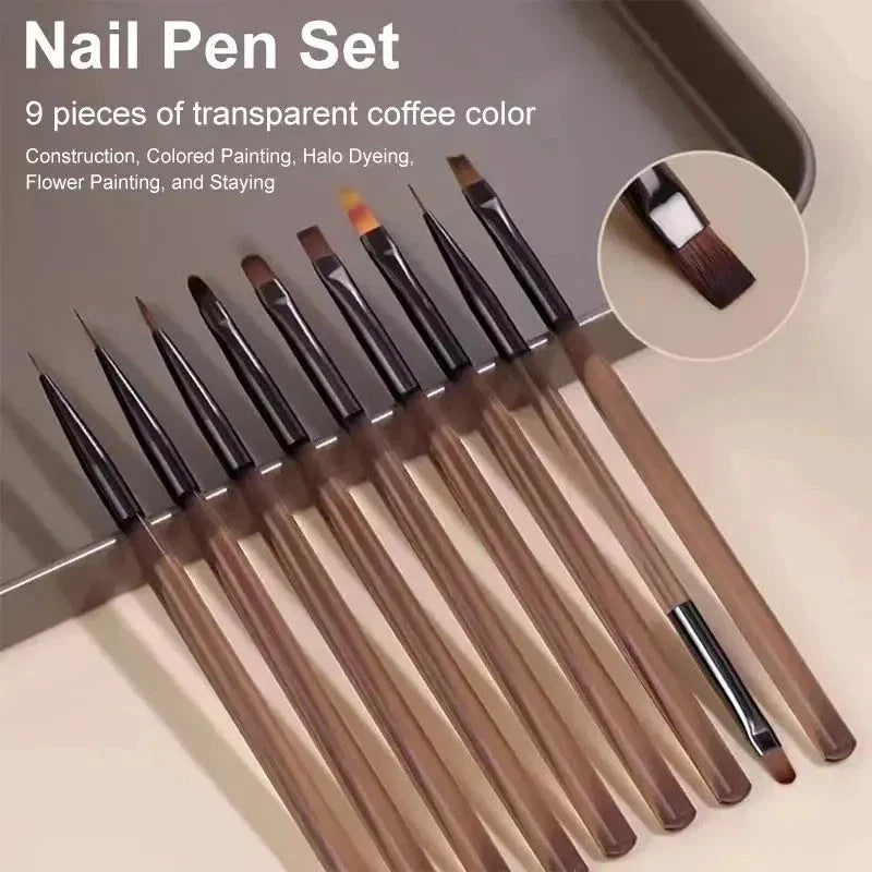 9PCS Nail Art Brush Set for Gel Acrylic Nail Design & Detailing
