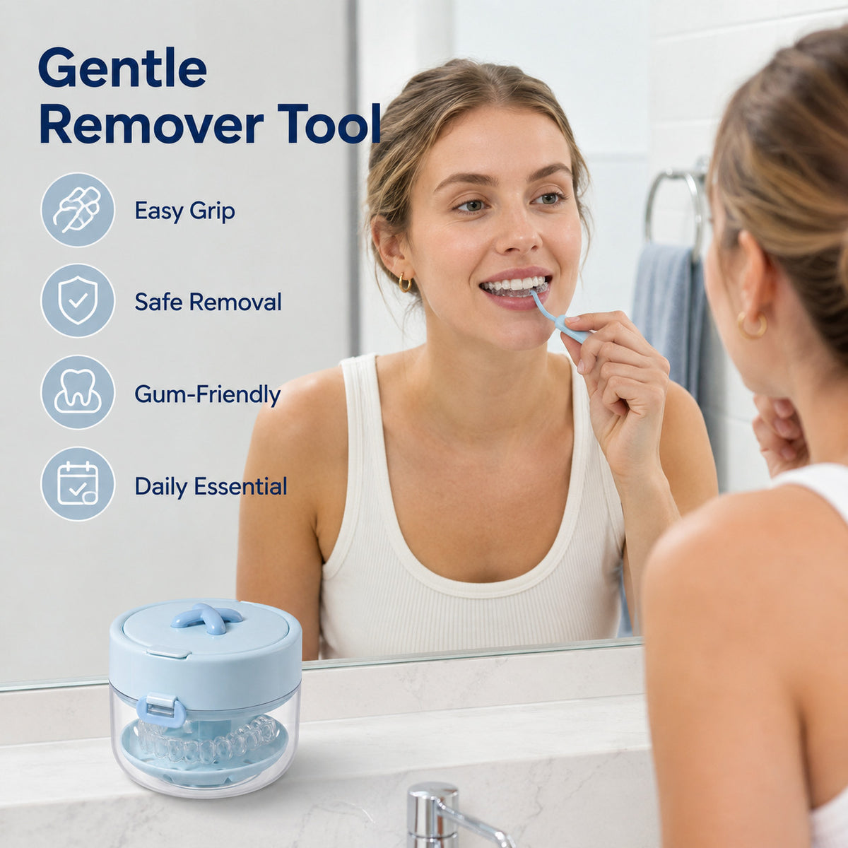 3-in-1 Denture Cleaner Case with Mirror & Cleaning Tools - Portable Leak-Proof Storage