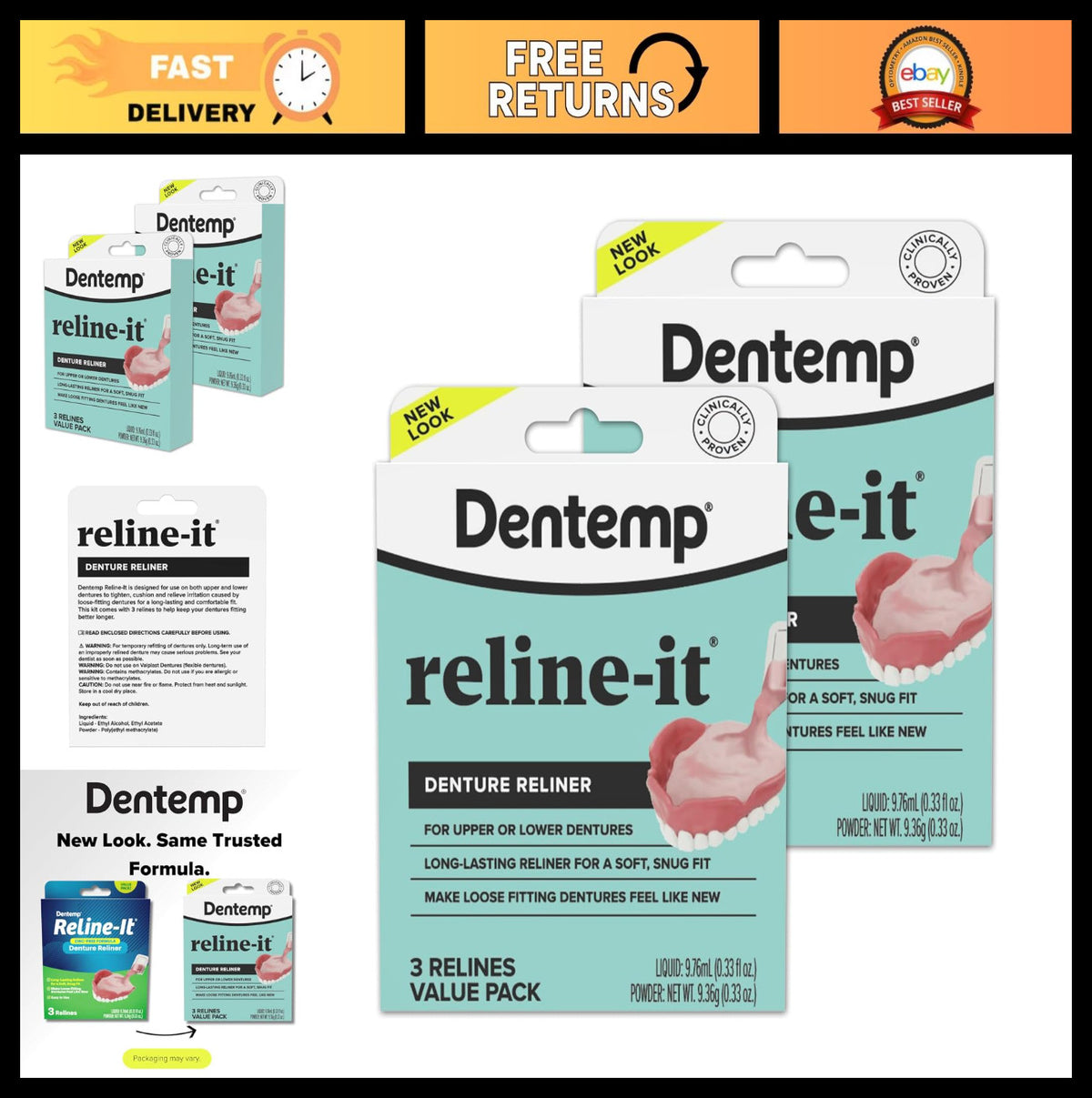 Denture Reline Kit - Advanced Formula for Upper & Lower Dentures - Easy Fit & Comfort
