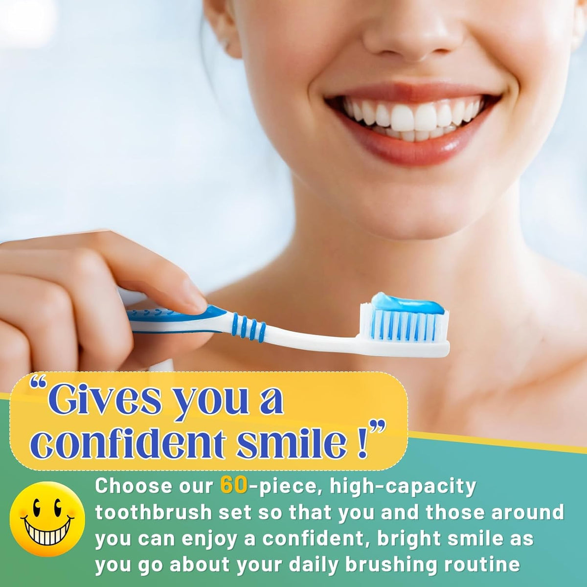Disposable Travel Toothbrushes Bulk Pack - 60 Individually Wrapped Hygiene Brushes