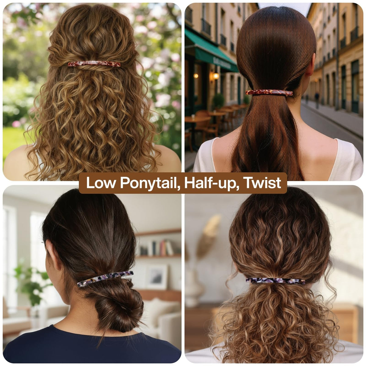 Long French Hair Barrettes 4 Pack - Classic Hair Clips for Thick Hair