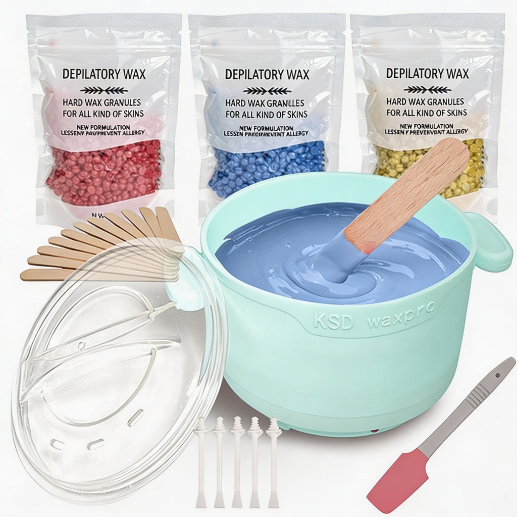 Home Waxing Kit with 300g Natural Hard Wax Beads, Portable Wax Heater and Accessories