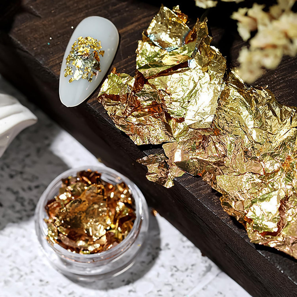 Gold Foil Nail Art Decals - Irregular Glitter Flakes for Manicure & DIY Crafts