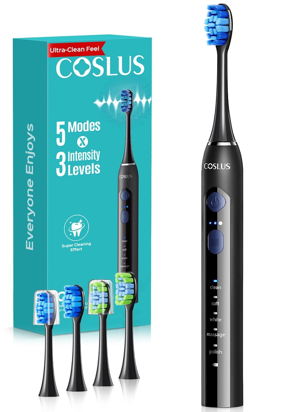 Electric Toothbrush for Adults with 3 Intensities & 5 Modes, Rechargeable, Compact Travel Design