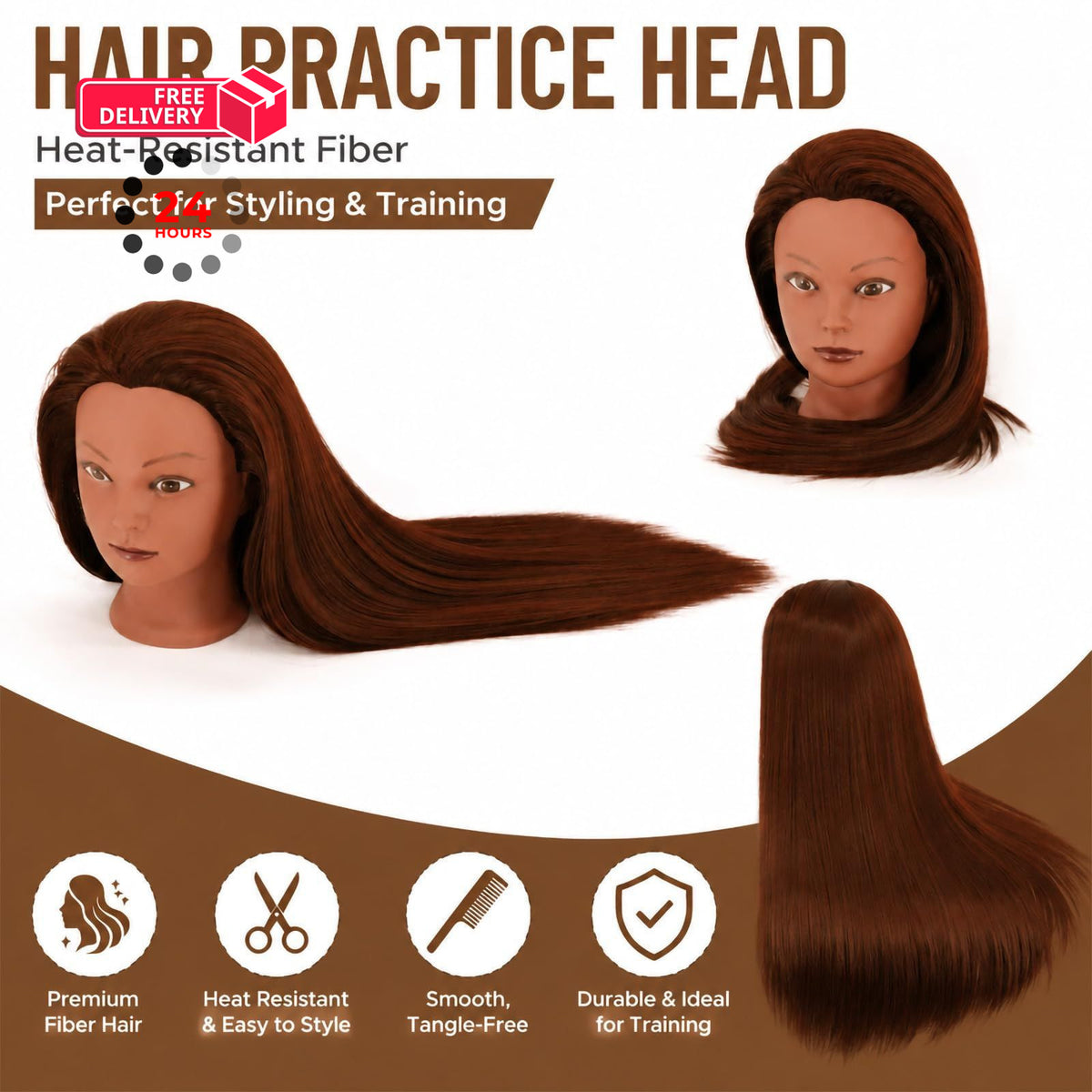 28-Inch Synthetic Hair Mannequin Head for Hair Styling & Cosmetology Practice