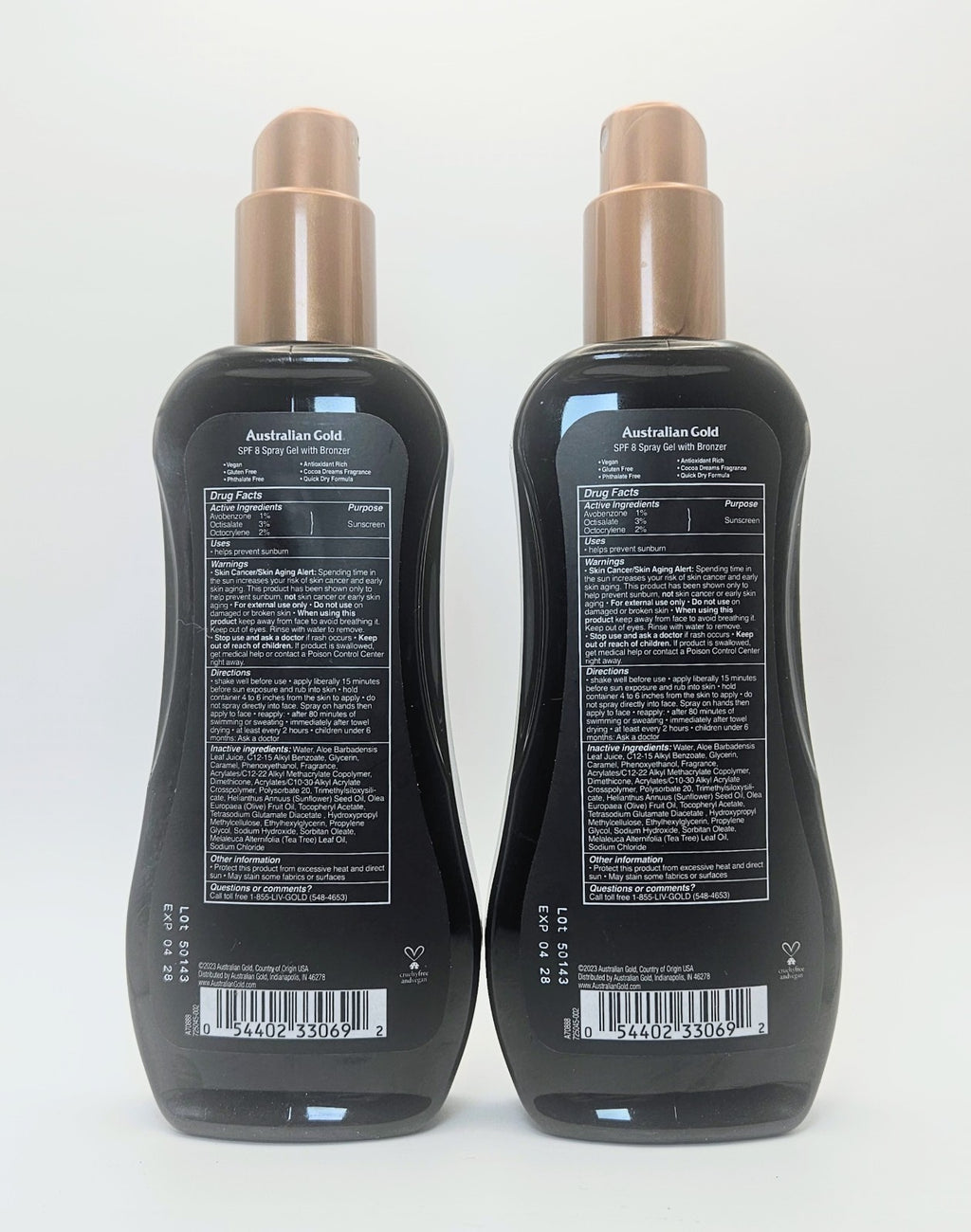 Australian Gold Instant Bronzer SPF 8 Spray Gel Sunscreen - Pack of 2, 8 Fl Oz