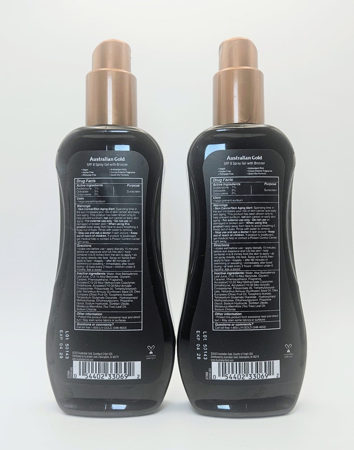 Australian Gold Instant Bronzer SPF 8 Spray Gel Sunscreen - Pack of 2, 8 Fl Oz
