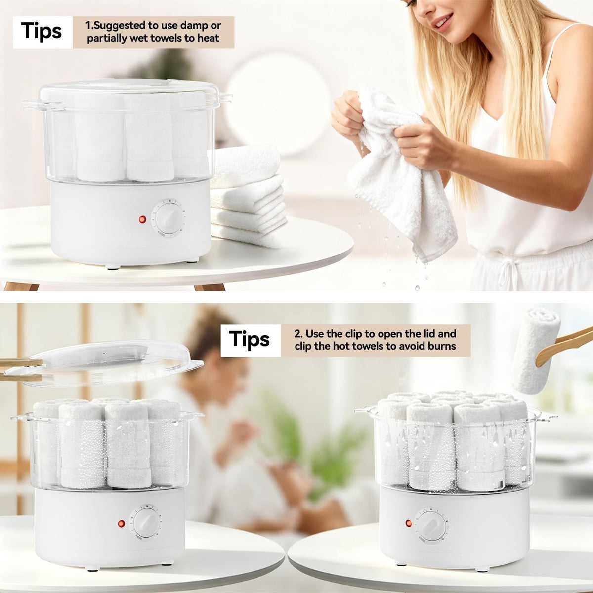 Mini Hot Towel Warmer with 1-Minute Steam and 60°C Heat, Small White