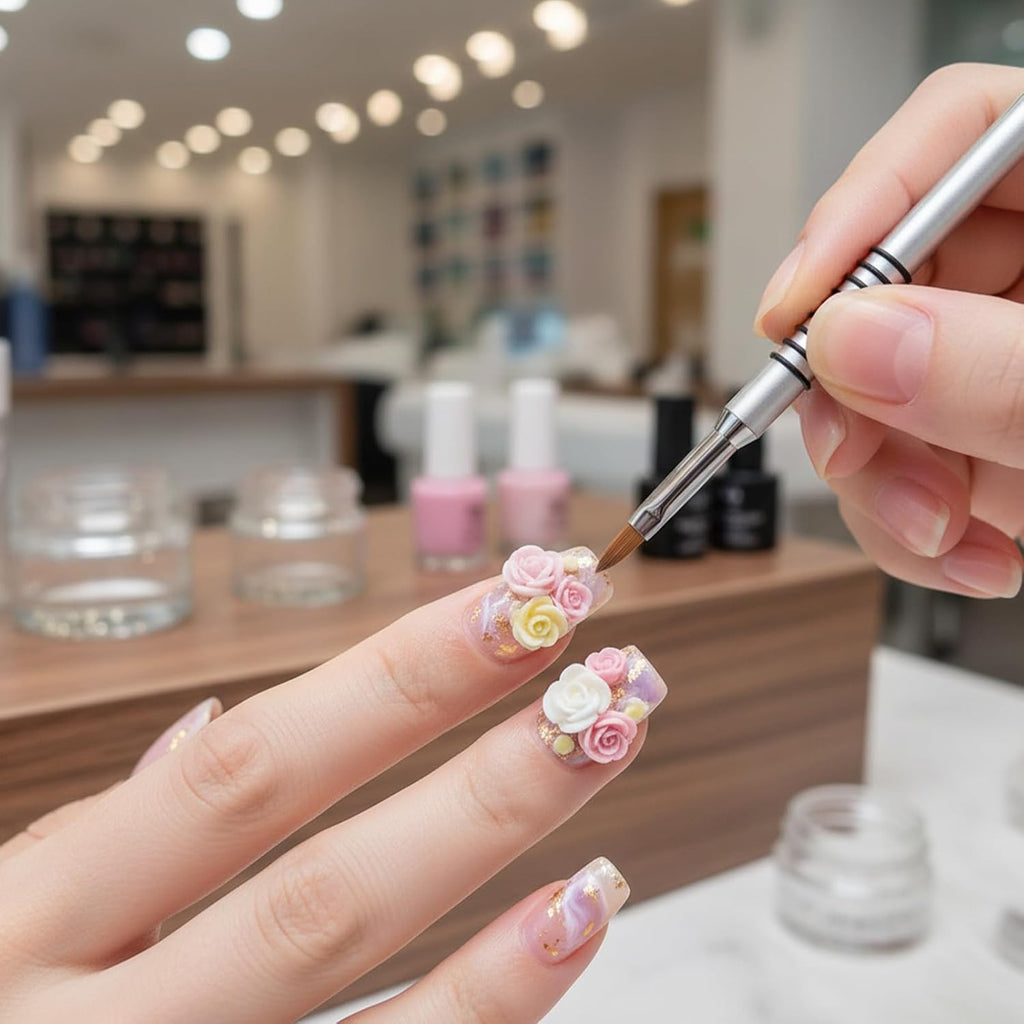 3-Piece Nail Art Brush Set for Acrylic Nails - 3D Flower Design, Non-Slip Handles