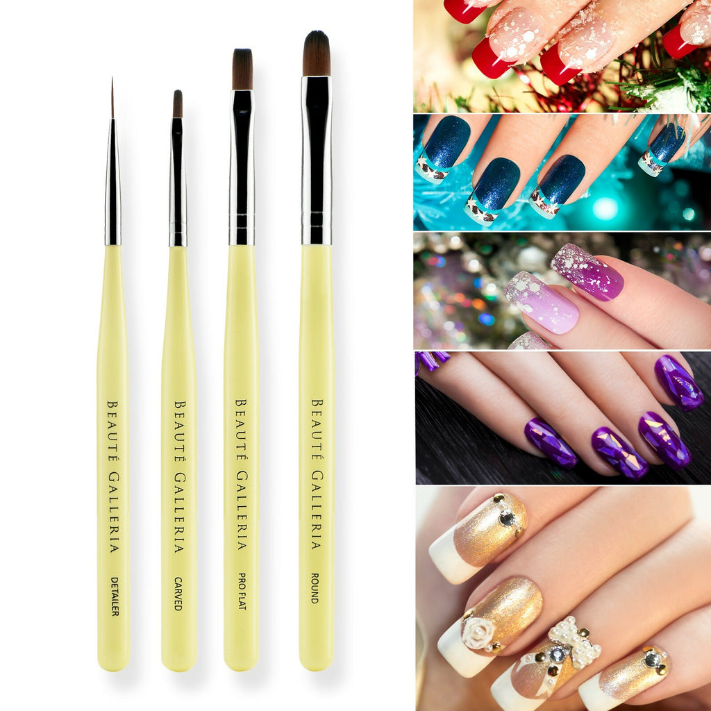 UV Gel Nail Art Brush Set - 4pcs Striping, Detailer, Builder & Sculpting Brushes