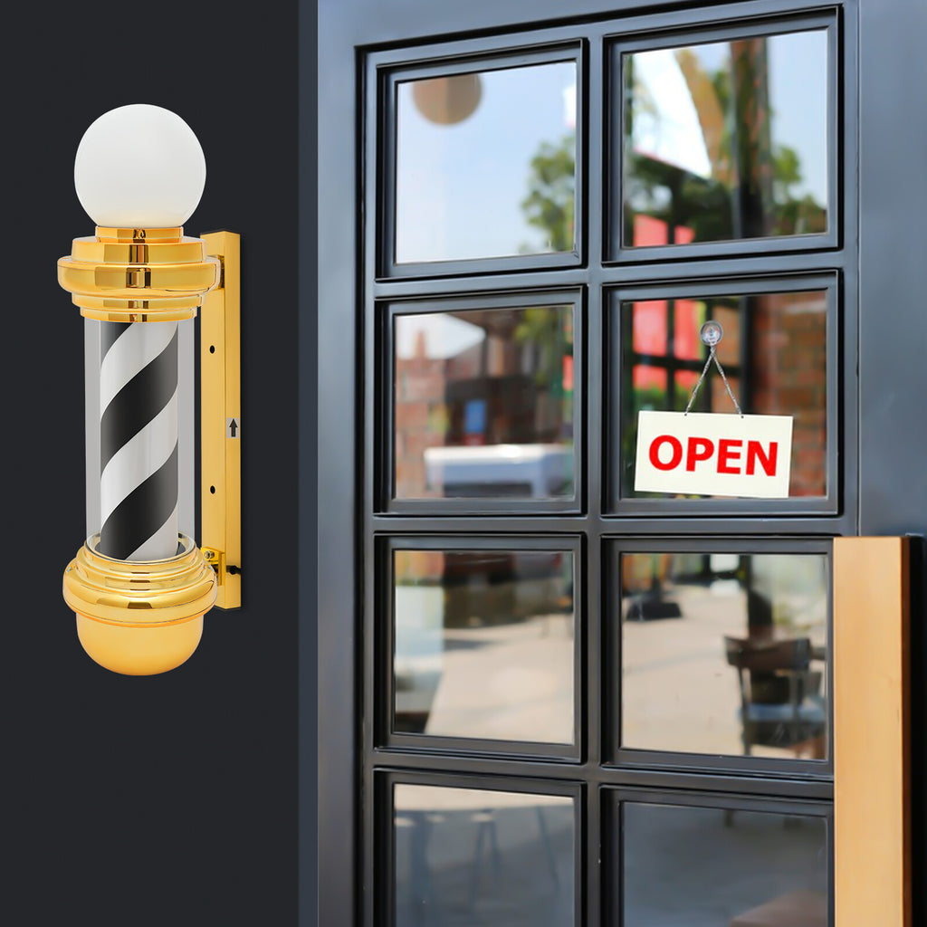 Waterproof LED Barber Pole Light with Rotating Sign for Hair Salon - Black, White, Gold