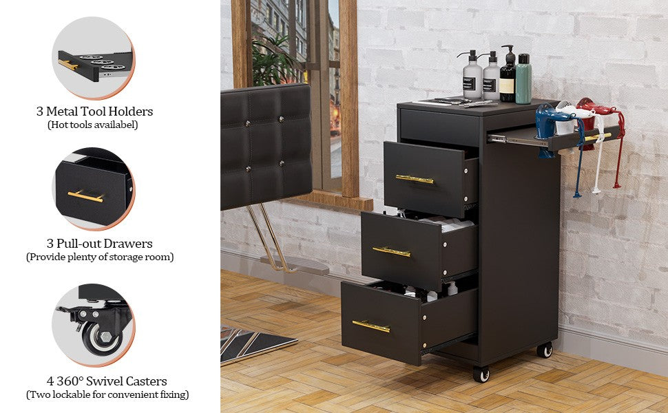 Salon Trolley Cart with Wheels and Drawers for Hair & Beauty Storage