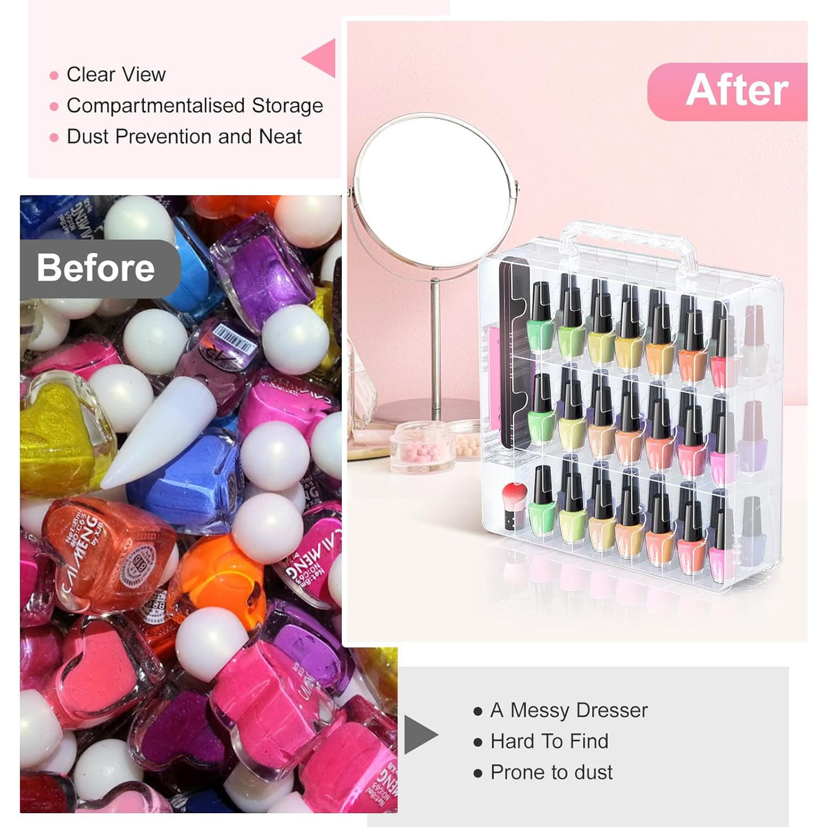 48-Bottle Transparent Nail Polish Organizer Storage Case