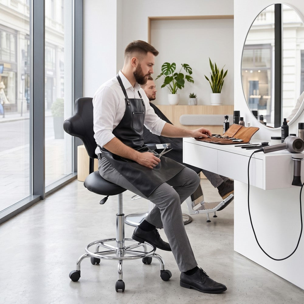 Ergonomic Saddle Stool with Wheels, Adjustable Height, Swivel Seat