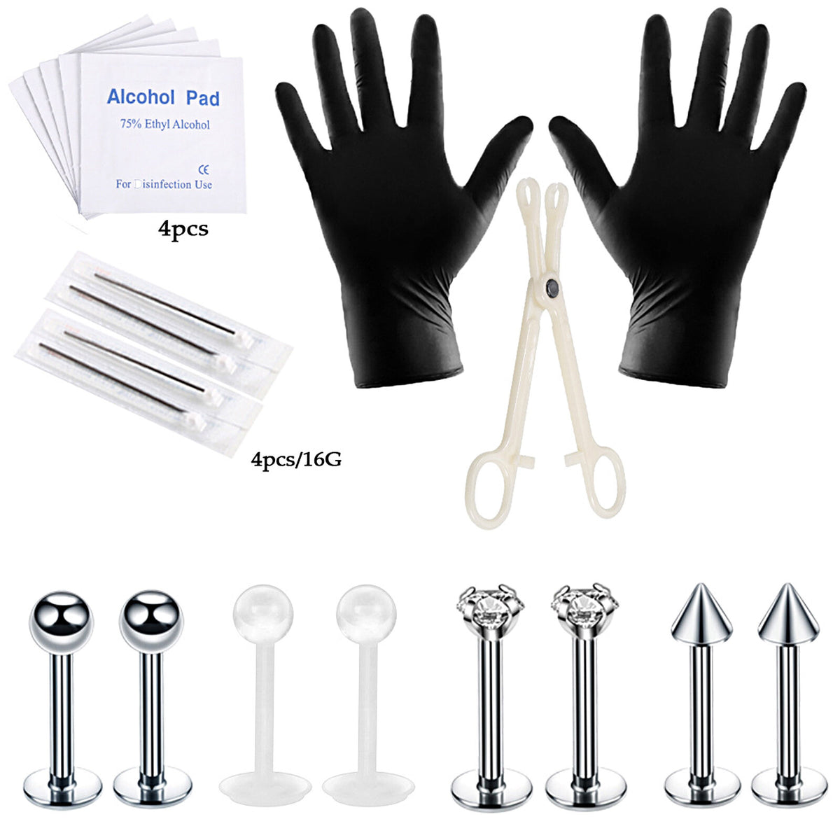 39+ Pc Piercing Kit - 14G/16G Stainless Steel Nipple, Belly, Tongue, Nose & Lip Jewelry Set