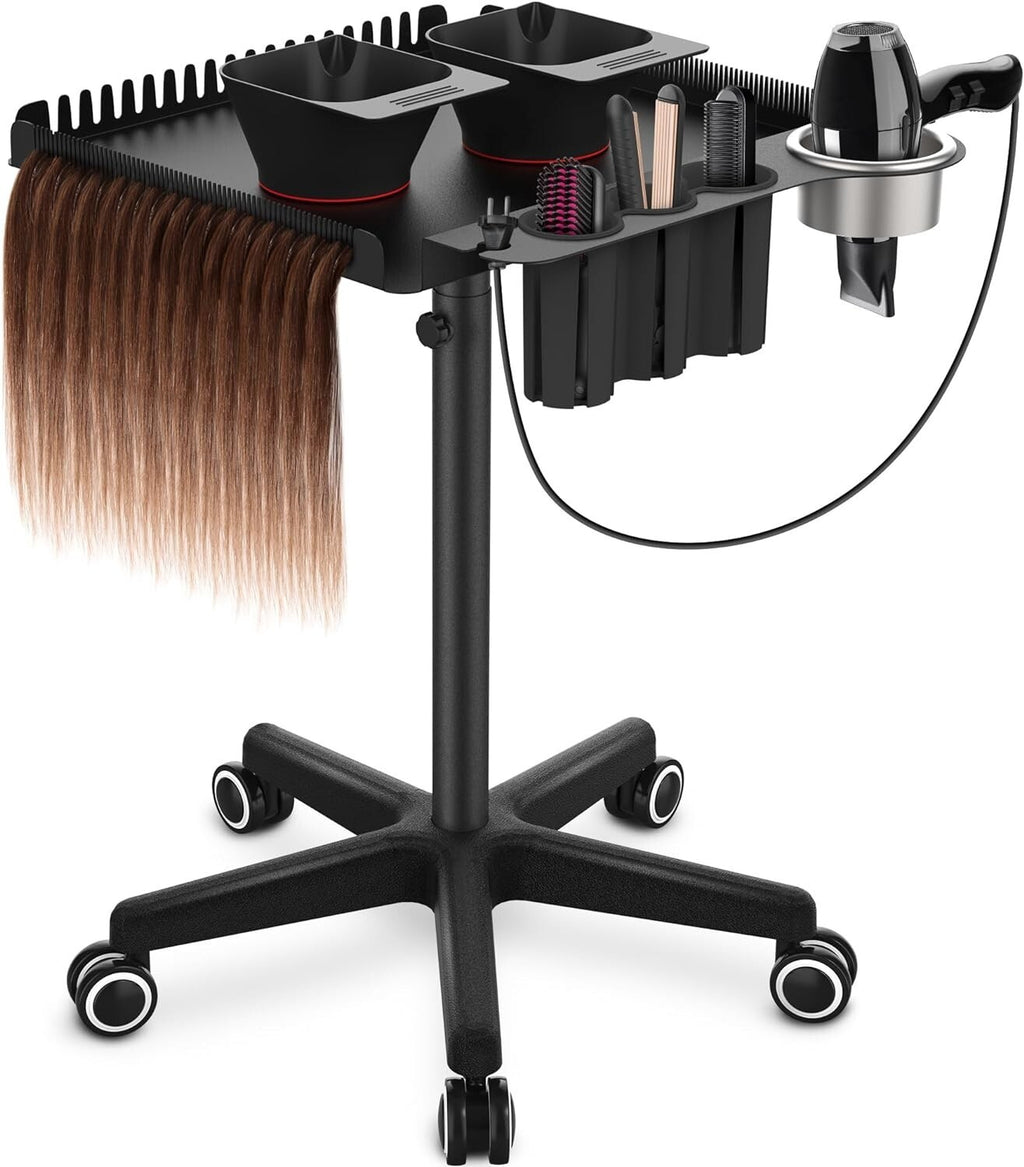 Salon Rolling Trolley Cart with Magnet Hair Dye Bowls & Tool Holder