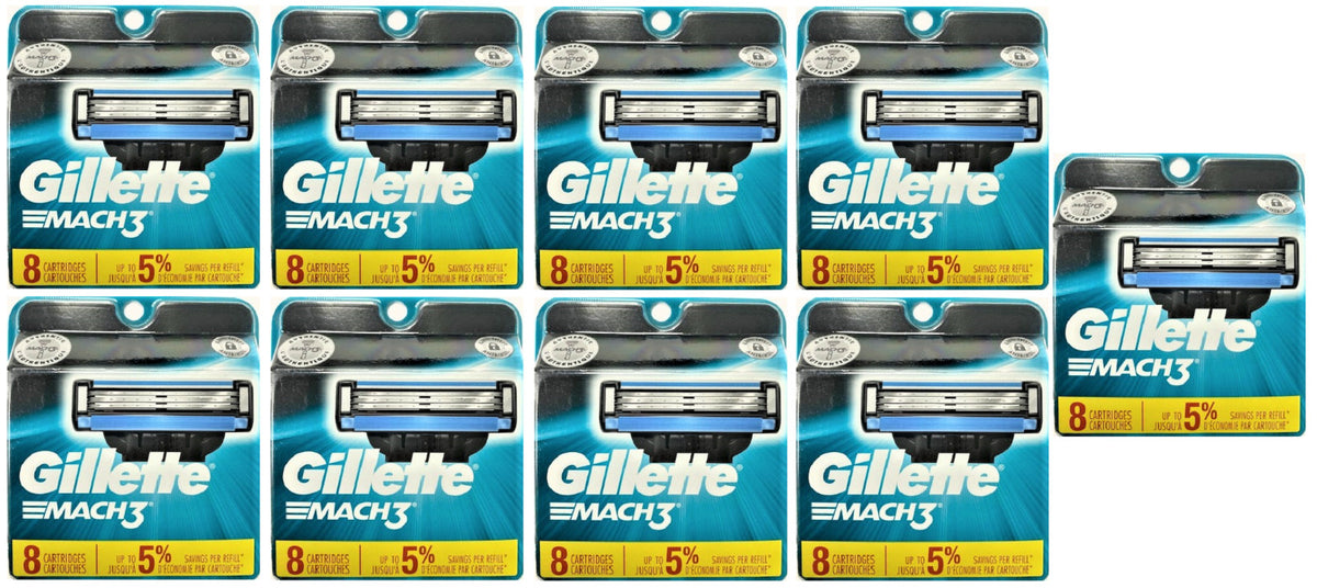 Gillette Mach3 Razor Blade Refills - 8 Cartridges Pack of 9