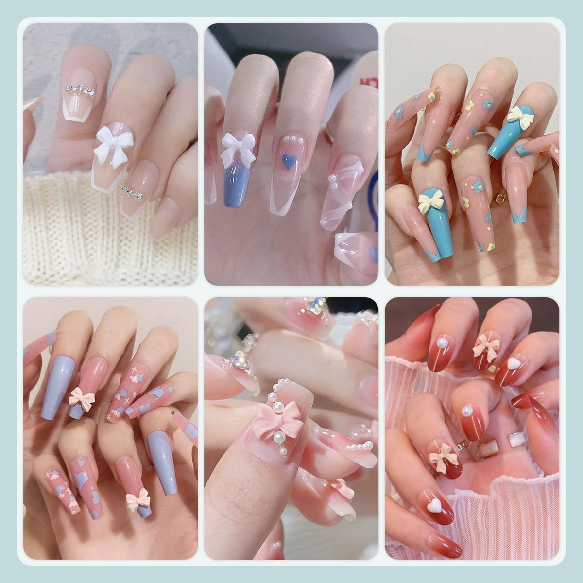 600 Pcs Nail Charms & Flatback Pearls Set for Nail Art - 8 Colors