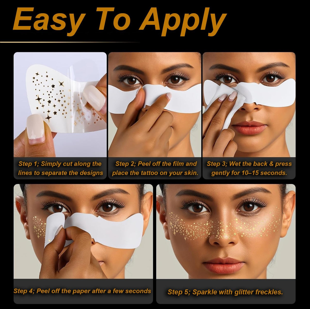 Glitter Freckles Face Tattoos Set – Water-Resistant Facial Freckles with Glitter