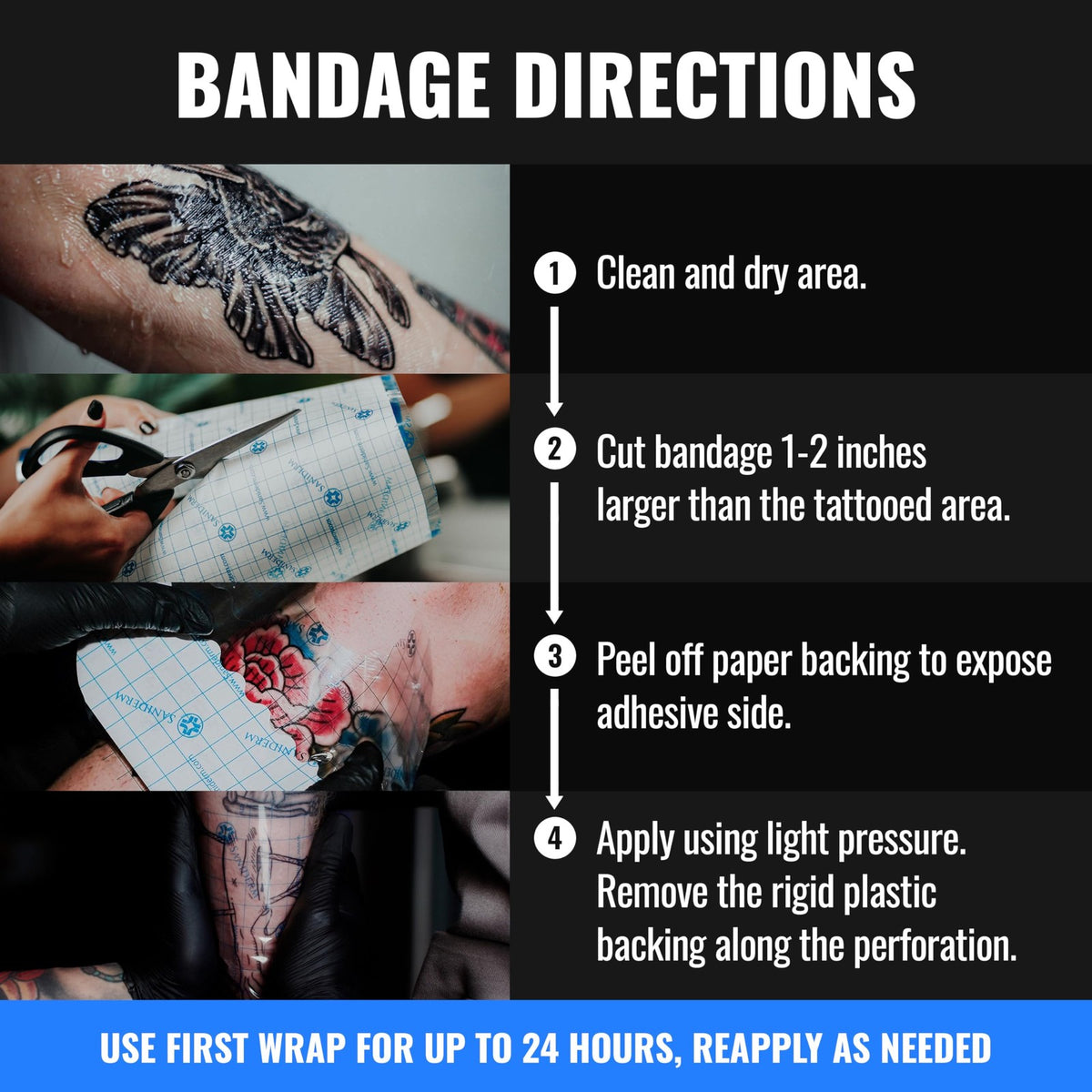 Saniderm Tattoo Aftercare Bandage, 10.2 in x 2 yd – Original Waterproof Breathable
