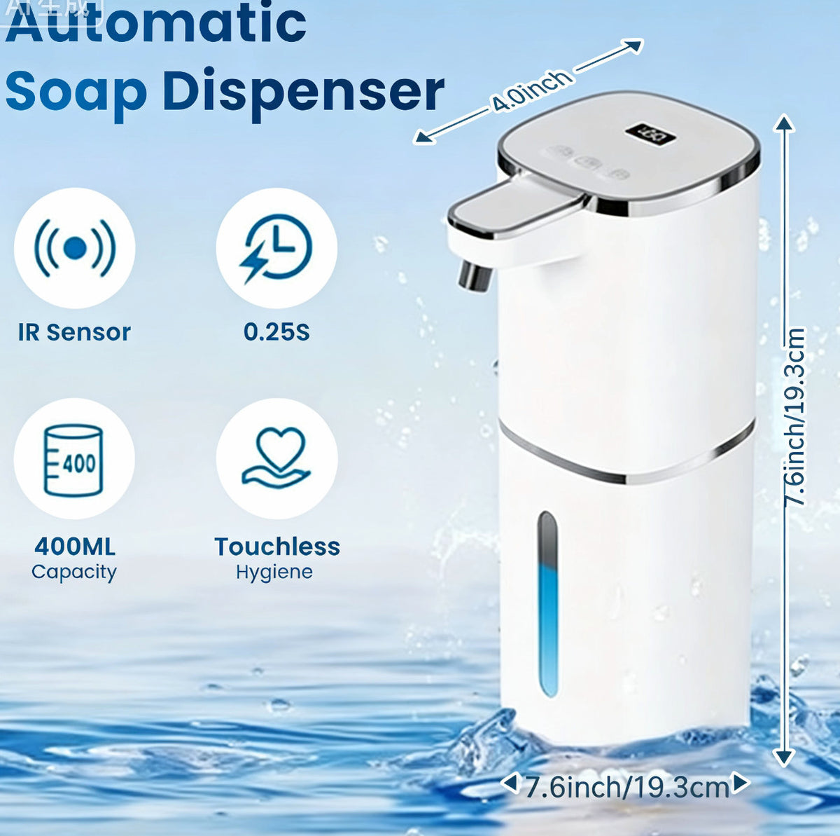 Touchless Automatic Liquid Soap Dispenser with 9 Adjustable Levels USB Rechargeable