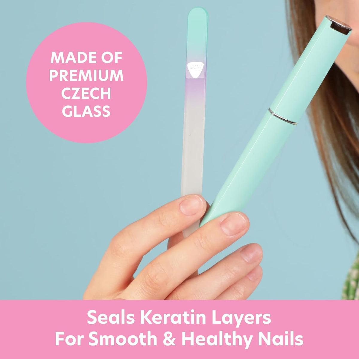 Czech Glass Nail File with Case - Premium Crystal Nail Buffer for Natural Nails