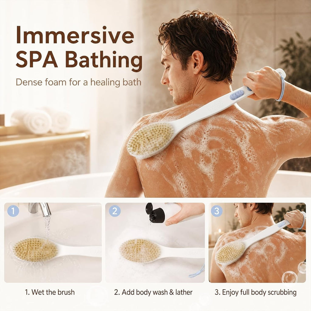 Long Handle Back Scrubber with Dual Bristles Anti-Slip Shower Brush