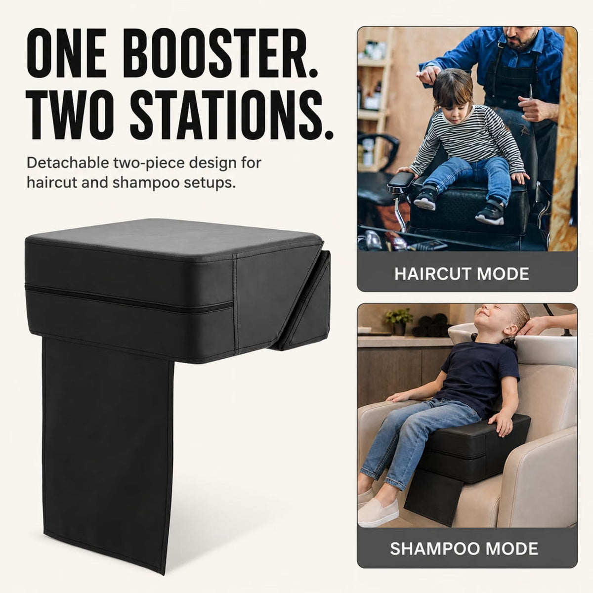 Kids Salon Booster Seat Cushion for Haircut & Shampoo - Detachable, Black