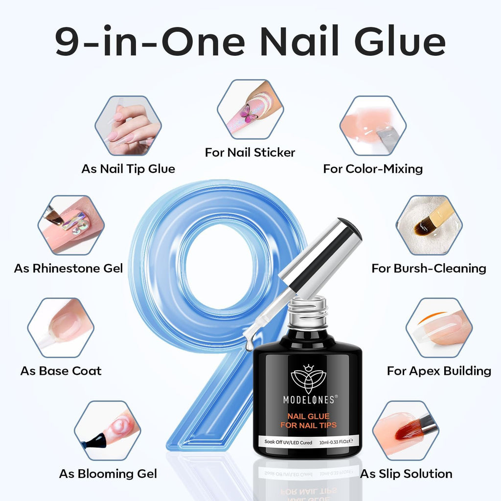 Gel Nail Kit with UV Light & 9-In-One Nail Glue - Medium Almond Tips