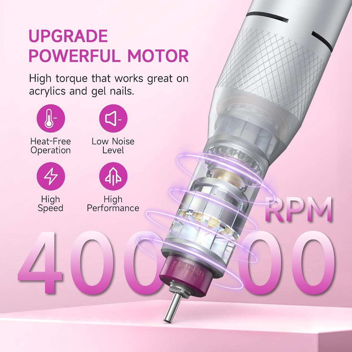 Professional Electric Nail Drill Kit 40000RPM Cordless Rechargeable Portable Nail File for Acrylic & Gel Nails