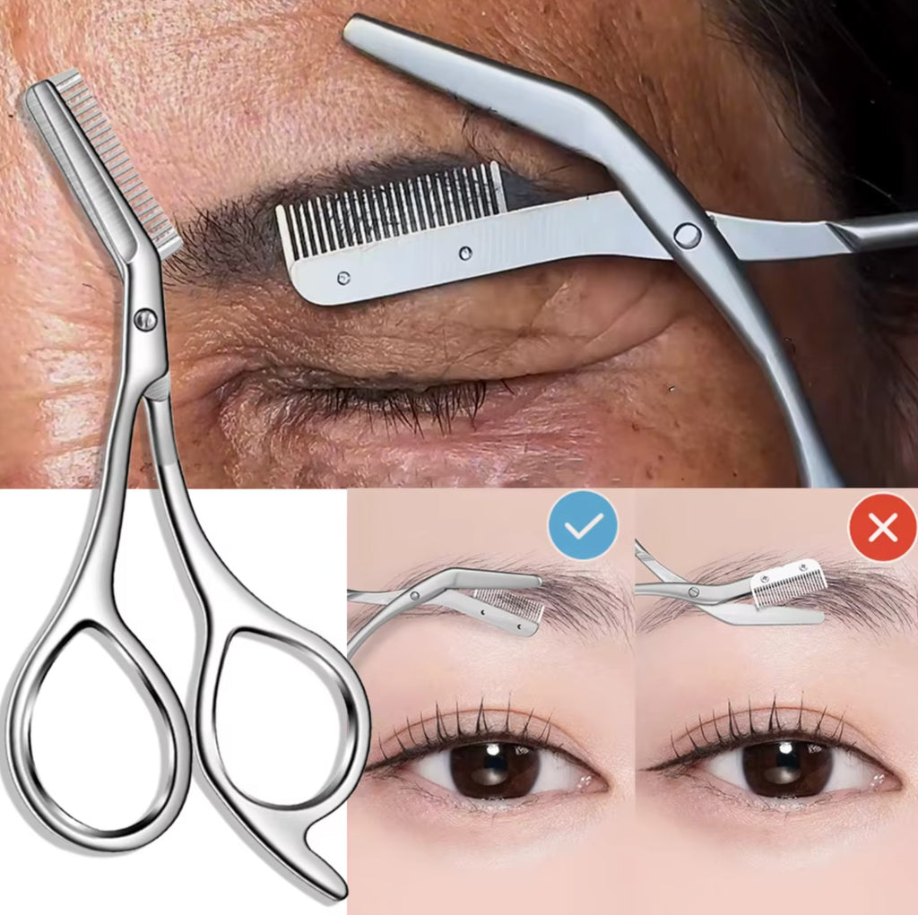 Precision Stainless Steel Eyebrow Trimmer Scissors with Comb - Grooming Tool