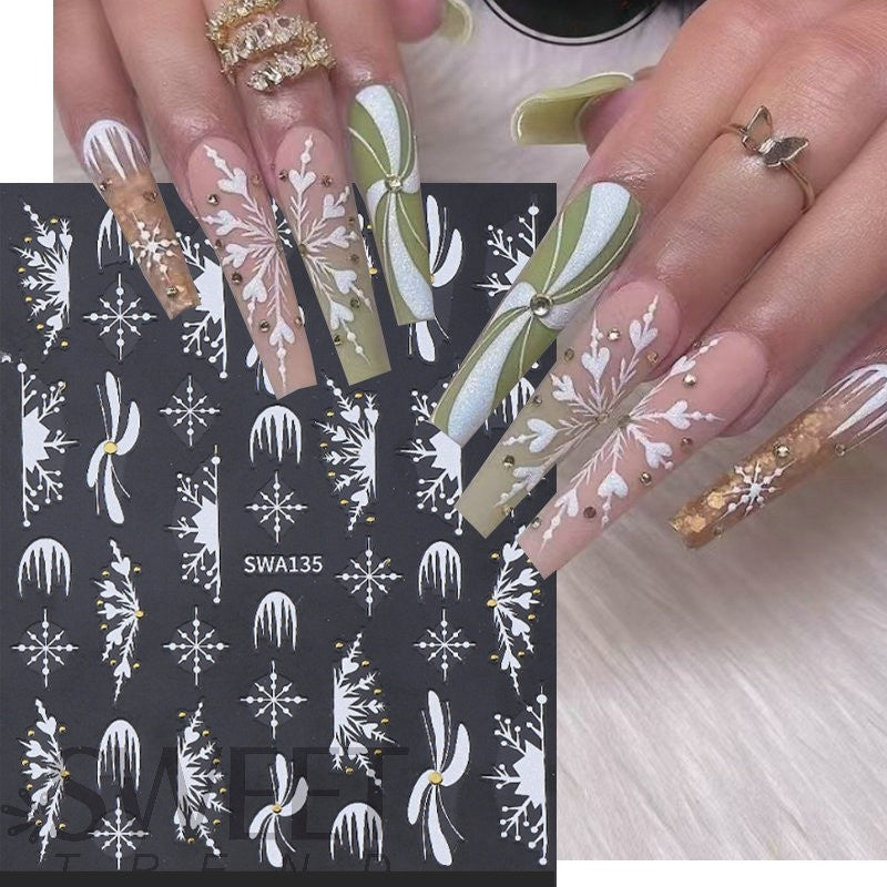 Christmas Snowflake Nail Art Stickers - Self-Adhesive, Multiple Variants