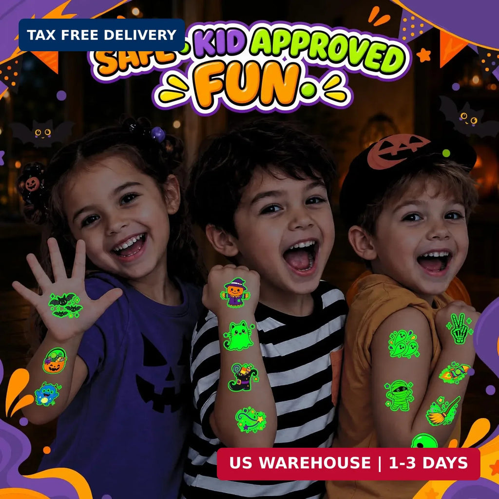 Glow-in-the-Dark Halloween Temporary Tattoos for Kids – 96 Designs
