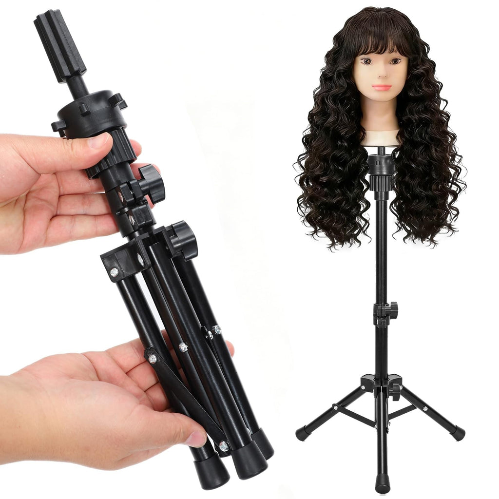 Mini Wig Stand Tripod - Adjustable Mannequin Head Holder for Styling