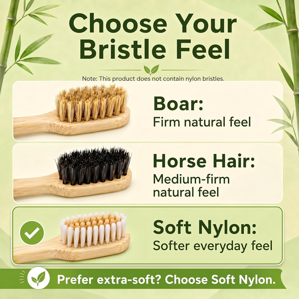 Natural Bamboo Toothbrush Sampler Set - 2 Pack (Boar & Horse Bristle)