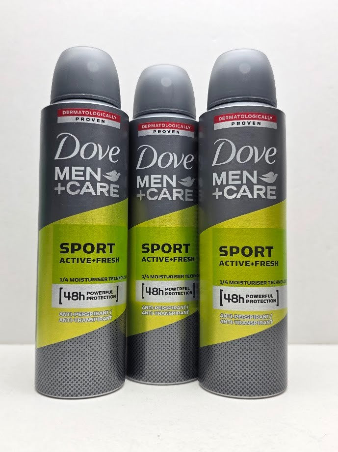 Dove Men Care Sport Active Fresh Anti-Perspirant Deodorant Spray 150ml 3 Pack