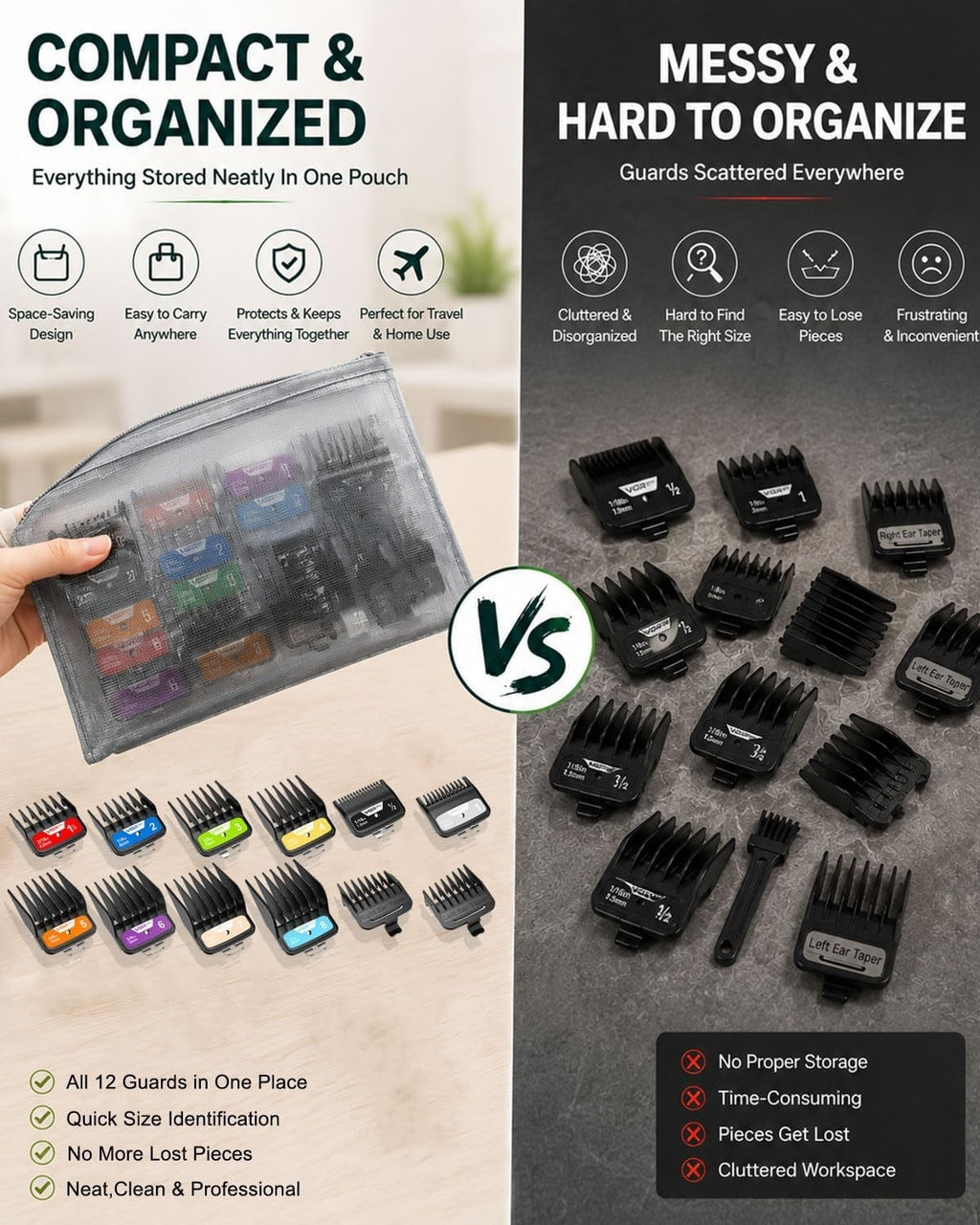 Color-Coded Hair Clipper Guard Set with Comb Attachments for Home & Salon