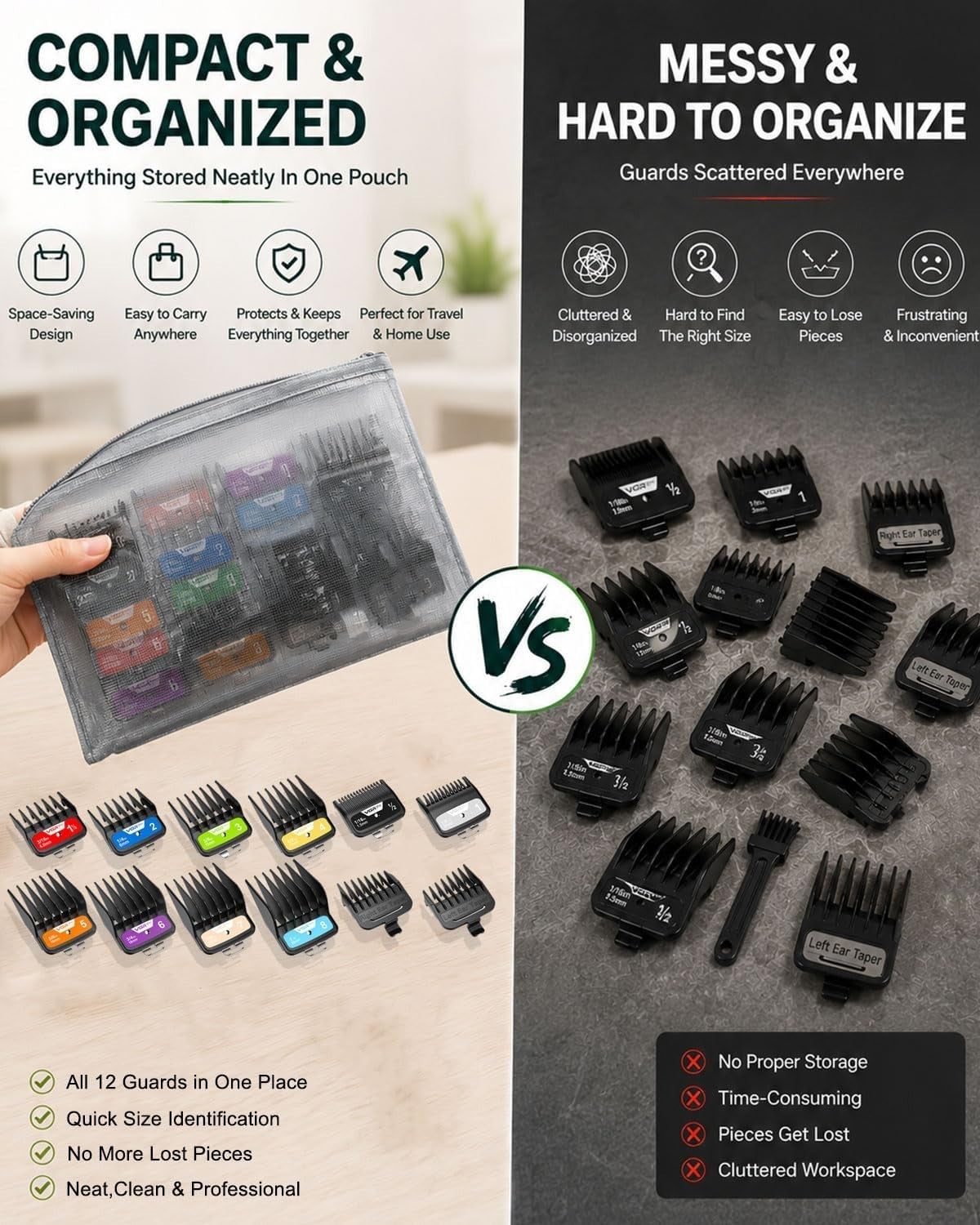 Color-Coded Hair Clipper Guard Set with Comb Attachments for Home & Salon