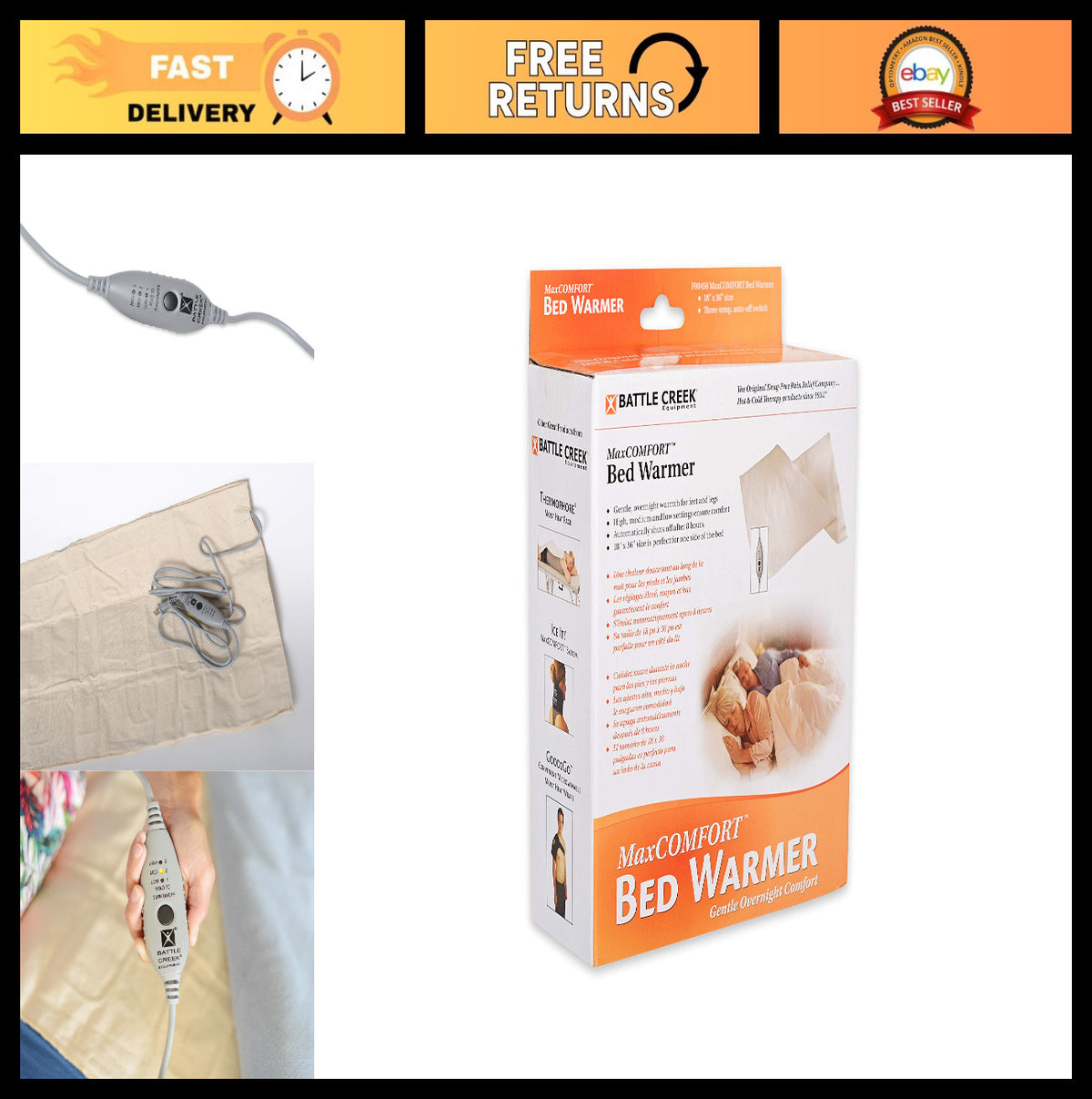 Electric Bed Warmer with 3 Heat Settings & Auto Shut-Off - Cozy All-Night Comfort